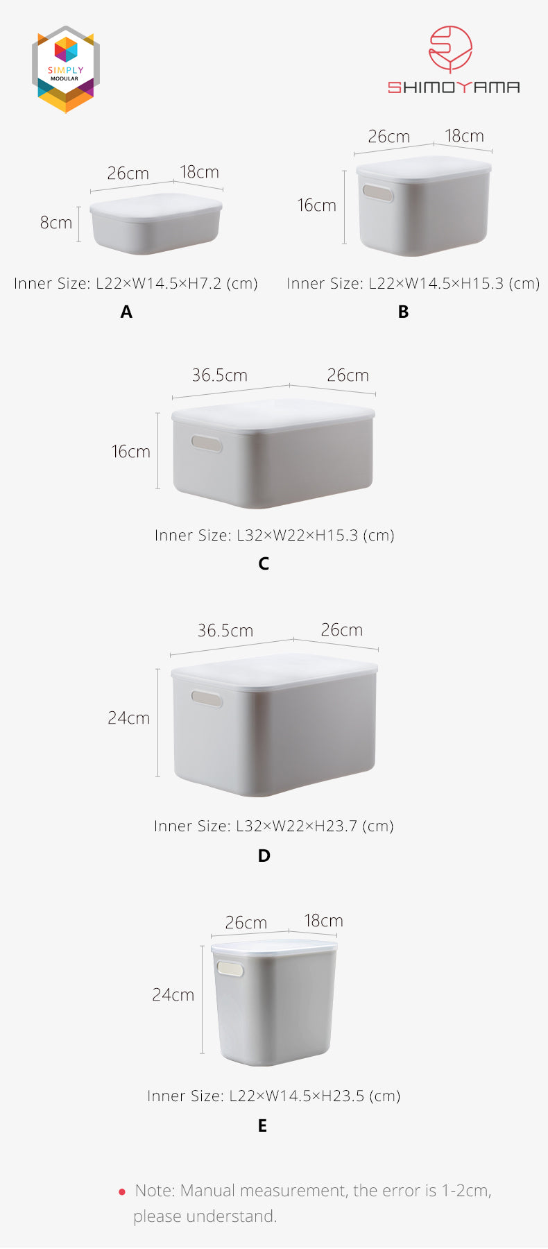 Shimoyama Muji Style Small Gray Deep Storage Box Organizer with Lid - Size B