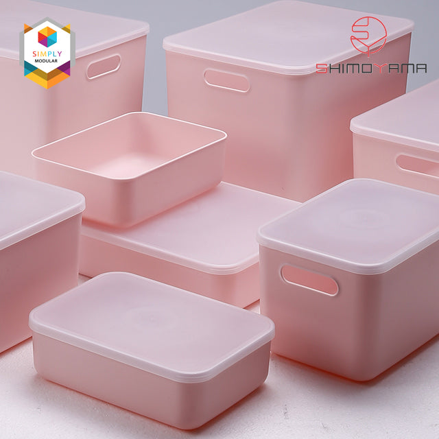 Shimoyama Muji Style Small Pink Flat Plastic Storage Box with Lid