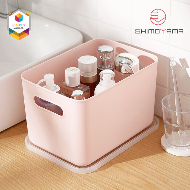 Shimoyama Muji Style Middle Pink Handled Plastic Storage Box with Lid