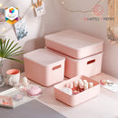 Shimoyama Muji Style Small Pink Handled Plastic Storage Box with Lid