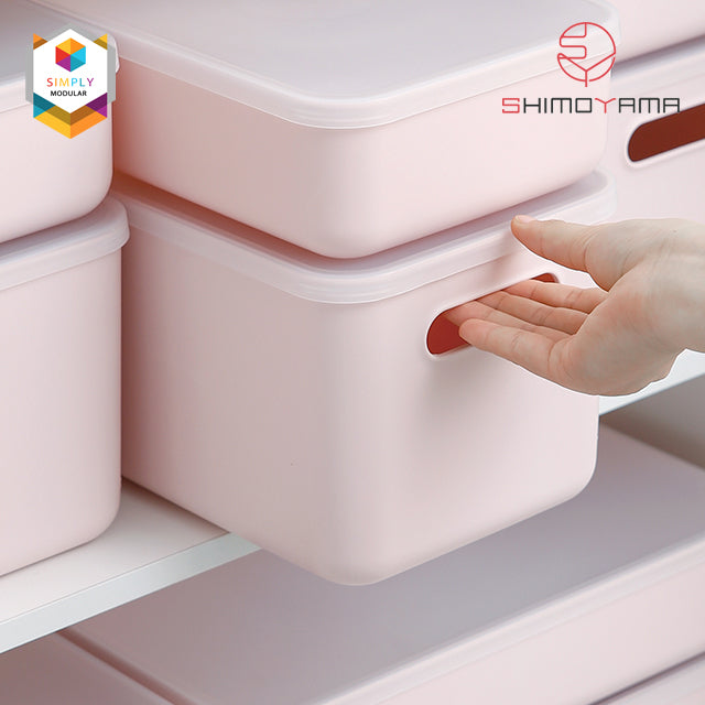 Shimoyama Muji Style Small Pink Handled Plastic Storage Box with Lid