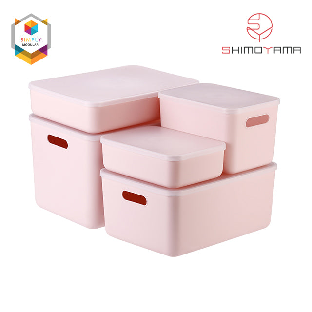 Shimoyama Muji Style Small Pink Handled Plastic Storage Box with Lid