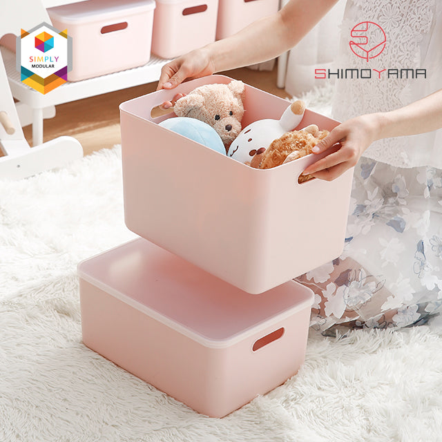 Shimoyama Muji Style Middle Pink Handled Plastic Storage Box with Lid