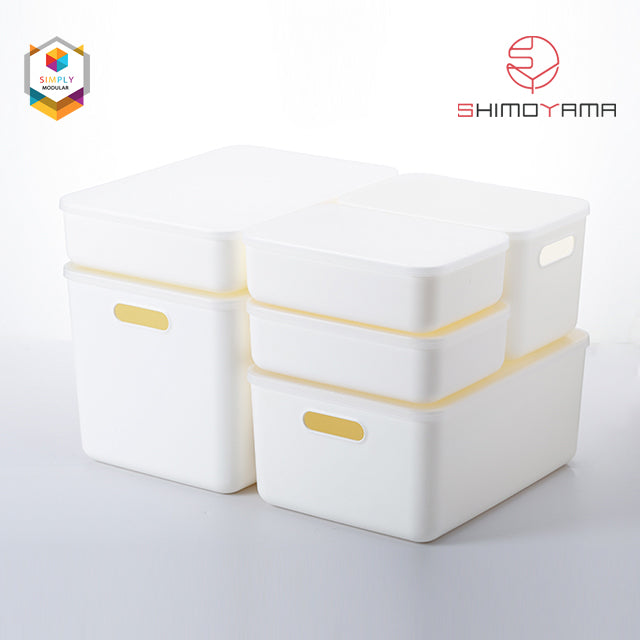 Shimoyama Muji Style Small White Handled Storage Box Organizer with Li