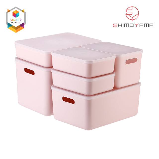 Shimoyama Muji Style Small Pink Flat Plastic Storage Box with Lid